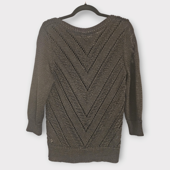 WHBM WHITE HOUSE BLACK MARKET Chunky Open-Knit Pullover Sweater, Large, Black - Picture 2 of 11